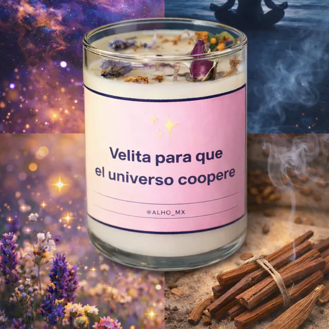 Velita para que el universo coopere de Alho con etiqueta rosa